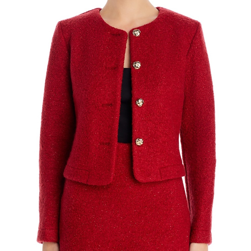 Aqua Red Blazer with Gold Buttons